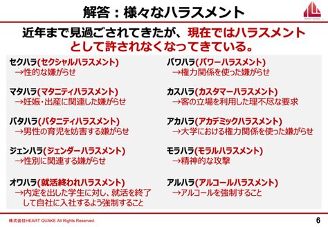 ハラスメントの種類クイズとハラスメントによるデメリット悪影響 ビジネスゲーム研修なら株式会社heart Quake