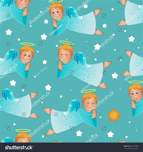 Cute Little Angels Flying Skyseamless Backgroundvector เวกเตอร์สต็อก