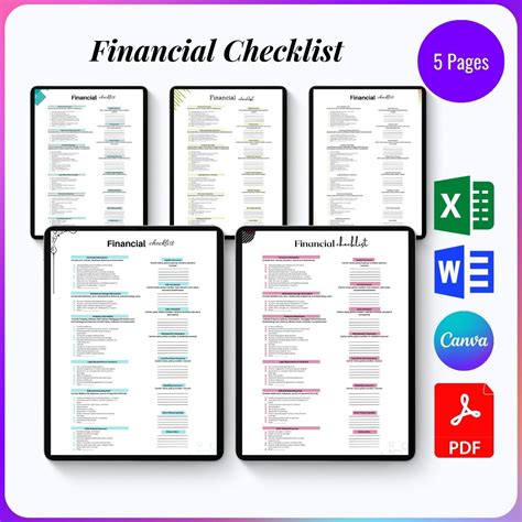 Financial Checklist Template Printable Blank Pdf Excel