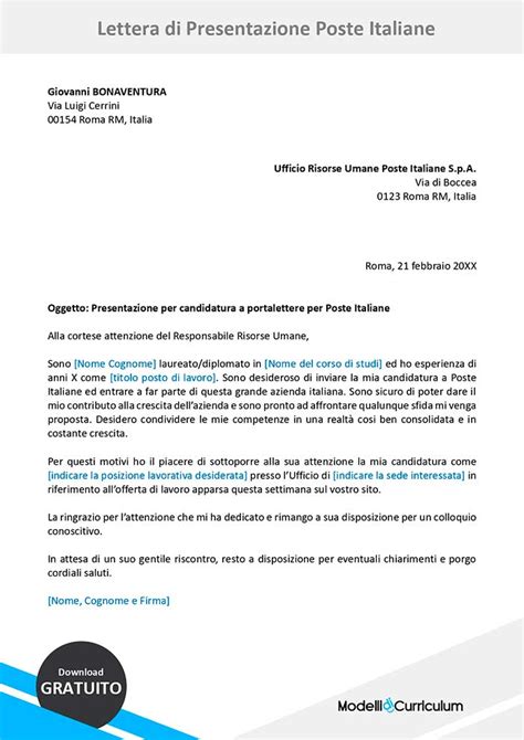 Lettera Di Presentazione Per Poste Italiane Esempio Gratis