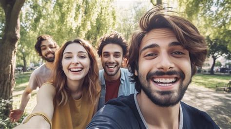 Premium Photo A Group Of Friends Taking A Selfie In A Park