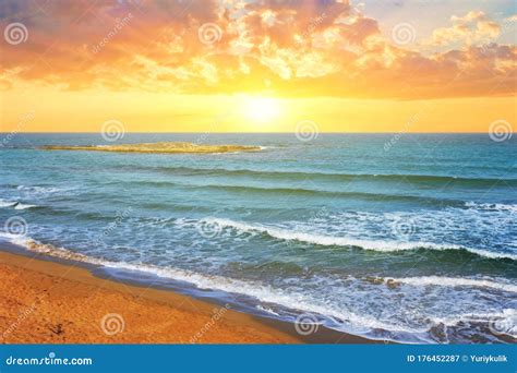 Sandy Sea Beach at the Sunrise Stock Image - Image of sand, beach ...