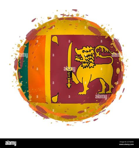 Round Grunge Flag Of Sri Lanka With Splashes In Flag Color Vector