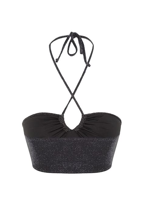 Trendyolmilla Siyah Straplez Bağlamalı Simli Bikini Üstü TBESS23BU00302 Fiyatı Yorumları