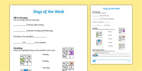 Days Of The Week Worksheet Primary Resources Twinkl