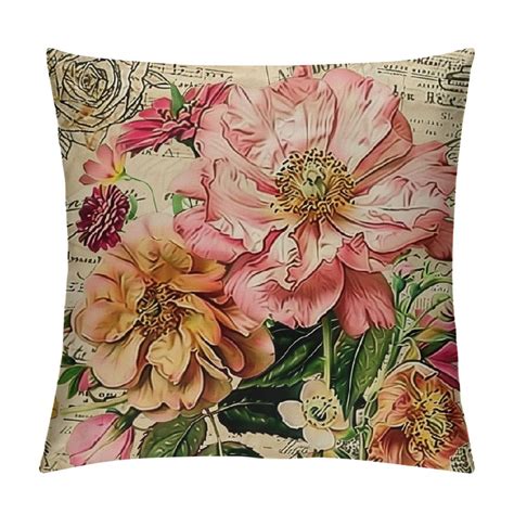 Nawypu Retro Flower Throw Pillow Covers Peony Rose Home Decorative