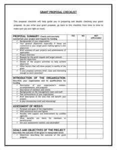 Printable Proposal Checklist Template