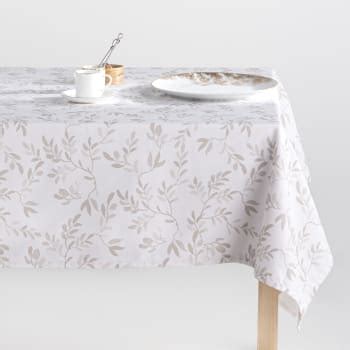 Mantel lino antimanchas estampado floral marrón 140x140 cm HELISE