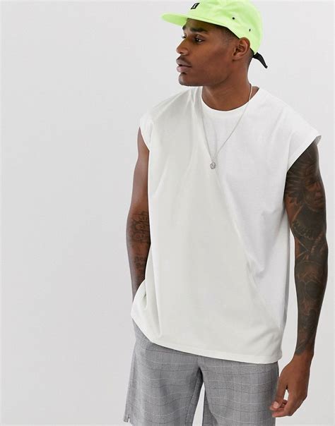 Asos Design Oversized Sleeveless T Shirt With Woven Panel In White