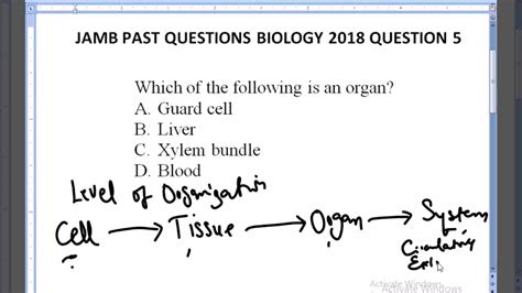 Jamb Past Question Biology Question Levels Of Organisation