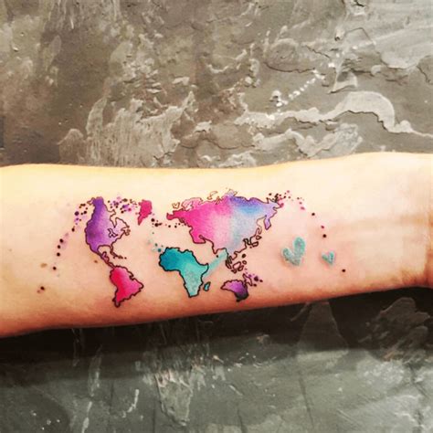 Watercolor World Map Tattoo