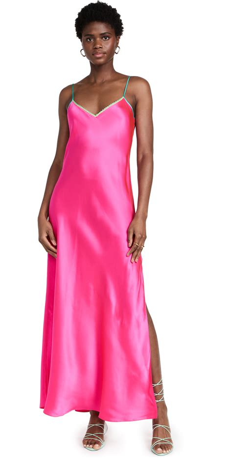 Dannijo Maxi Bias Slip Dress In Acid Pink Modesens