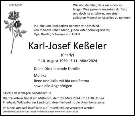 Traueranzeigen von Karl Josef Keßeler WirTrauern