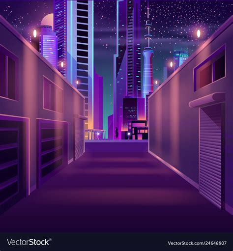 Night City Empty Side Street Cartoon Vector Image On Vectorstock