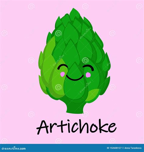 Artichoke Cute Anime Humanized Smiling Cartoon Vegetable Food Emoji