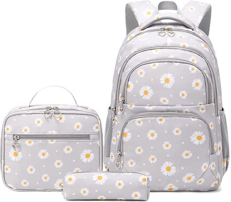 Petmoko Daisy Printed Backpacks With Lunch Pack Pencil Case 3pcs, Water Resistant Lightweight ...