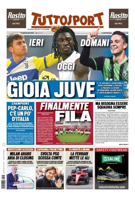 Prima Pagina Tuttosport “gioia Juve Ieri Oggi Domani” Pianeta Milan