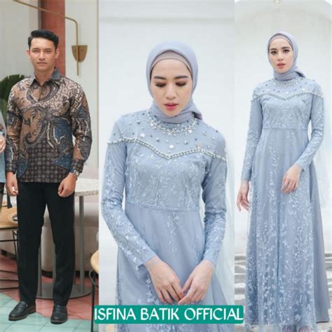 Jual Dress Couple Nadine Gamis Brukat Modern Terbaru Dress Pesta Wanita Kondangan Lamaran Wisuda