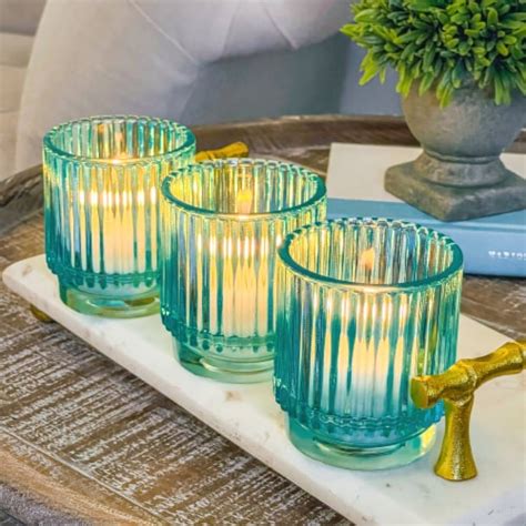 Kate Aspen Ribbed Blue Glass Votive Candle Holder Set Of 6 27206bl