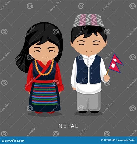 Nepalese in National Dress with a Flag. Stock Vector - Illustration of ...