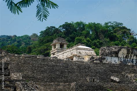 Maya Temple Ruin Stairs With Palace And Observation Tower Palanque