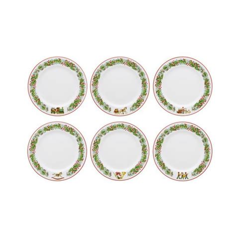 Ensemble de 6 assiettes à dessert en porcelaine blanche verte et rouge