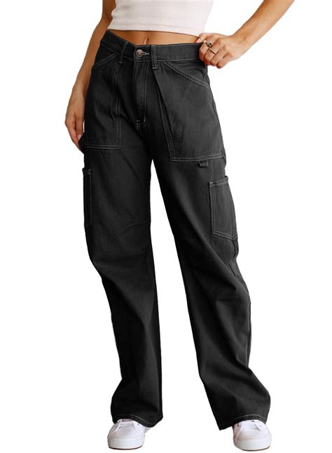 Evaless Women S High Waisted Cargo Pants Casual Wide Leg Jeans Travel