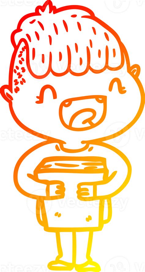 Warm Gradient Line Drawing Cartoon Happy Boy With New Books 39882370 Png