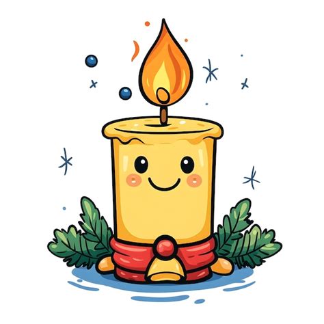 Vela De Natal Desenho Colorido - Vela de Natal de desenho animado alegre com linhas coloridas e chama em ...
