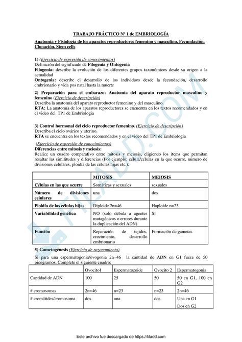 Guia de TP 1 Embriologia Resuelta TRABAJO PRÁCTICO Nº 1 de