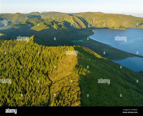 Beautiful Aerial Panoramic View Of Lagoa Do Fogo Lake In Sao Miguel