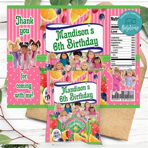 Cabbage Patch Birthday Party Fruit Snack Bag Digital File Bobotemp