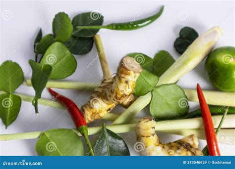 tom yum ingredients  thai food   galangal kaffir lime leaves