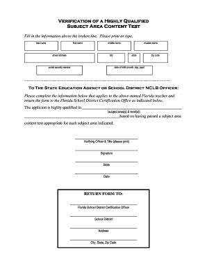 Fillable Online Info Fldoe Verification Of Highly Qualified Status SA