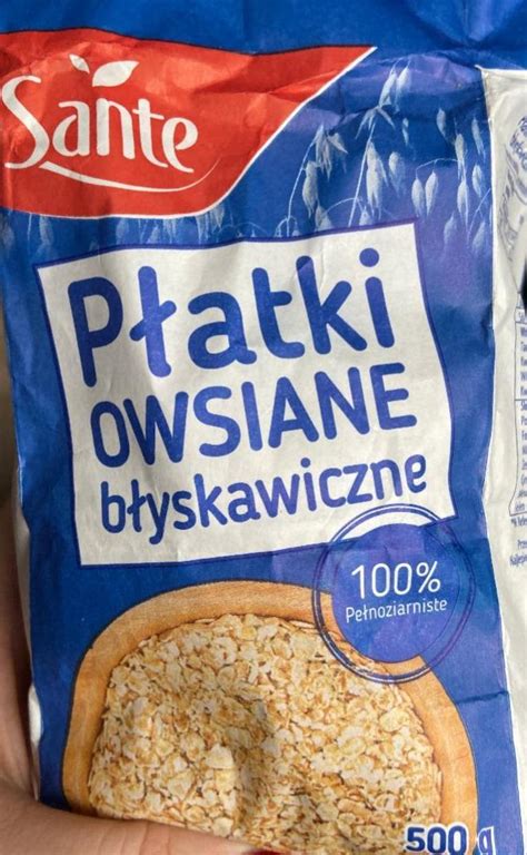 Płatki owsiane błyskawiczne Sante kalorie kJ i wartości odżywcze