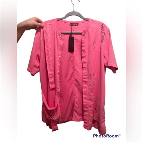 Carmar Tops Nwt Carmar Hot Pink Industrial Streetwear Distressed Button Down Top Poshmark