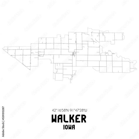 Walker Iowa. US street map with black and white lines. Stock ...