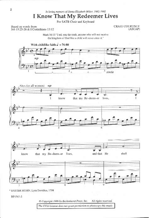 I Know That My Redeemer Lives Sheet Music by Craig Courtney (SKU ...