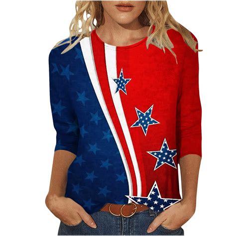 Hvyesh 34 Sleeve Shirts Tshirt For Women 4th Of July Shirts Casual Short Sleeve Patriotic