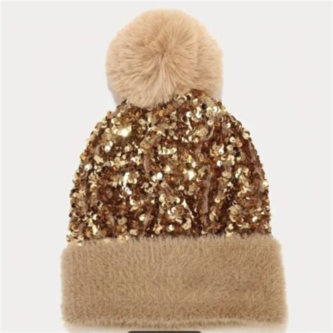 Accessories Khaki Sequin Pom Pom Hat Poshmark