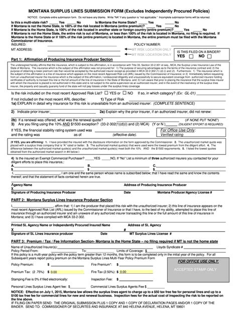 Fillable Online Csimt Montana Surplus Lines Submission Form Excludes Independently Procured