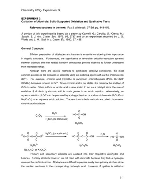 EXPERIMENT 5 Oxidation Of Alcohols Solid