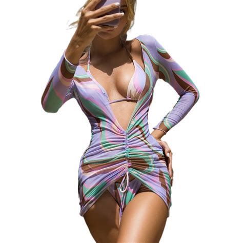 2022new In X Long Sleeves Bikini 2021 Print 3 Pieces Set Brazilian