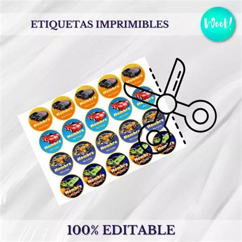 Etiquetas Imprimibles Editables Hot Wheels Souvenirs Cumple