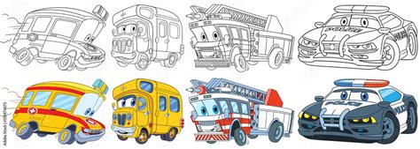 Cartoon Transport Set Collection Of Vehicles Ambulance School Bus