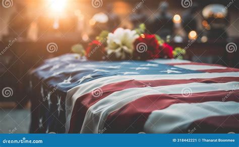 American Flag Laid on a Military Casket in a Somber Funeral Scene, Ai ...