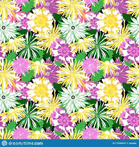 Vector Floral Seamless Pattern In Doodle Style With Flowers And Leaves