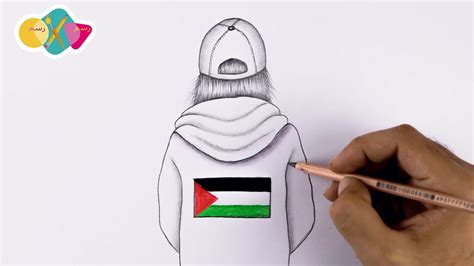 رسم بنات سهل تعلم رسم فتاة ترتدي علم فلسطين رسم سهل بالرصاص