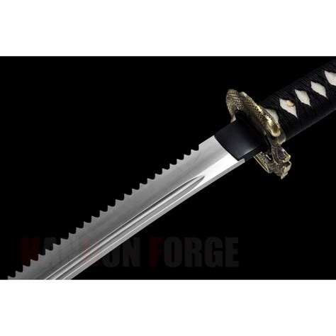 Serrated Blade Japanese Samurai Sword Handmade T10 Steel Blade