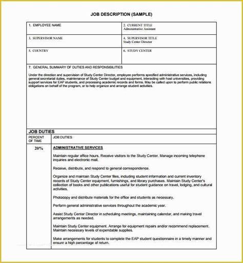 Free Printable Job Description Template Of Sample Job Description